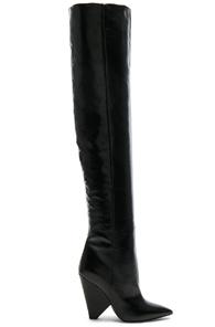 Saint Laurent Leather Niki Thigh High Boots In Black