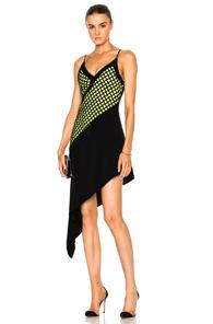 David Koma V-cut Asymmetrical Hem Underlayer Dress In Black,green