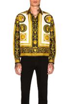 Versace Archive Frames Cropped Silk Shirt In Abstract,yellow,white