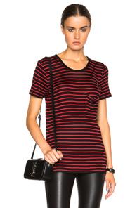 Saint Laurent Classic Crew Neck Striped Tee In Black,red,stripes