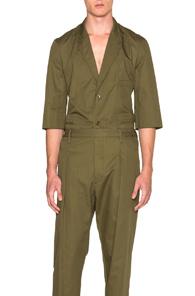 Lemaire Light Cotton Linen Twill Short Sleeve Jacket In Green