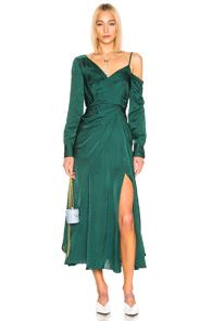 Self-portrait Asymmetric Jacquard Dress In Green,polka Dots