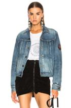 Saint Laurent Pleated Denim Jacket With Shoulder Patch In Blue
