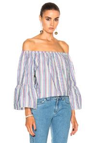 See By Chloe Off The Shoulder Top In Blue,stripes