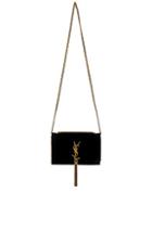 Saint Laurent Small Velvet Monogramme Kate Tassel Chain Bag In Black