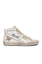 Golden Goose Leather Slide Sneakers In White,metallics