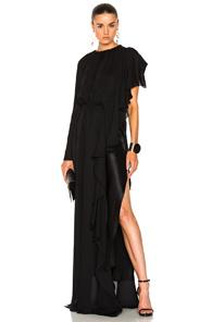 Juan Carlos Obando Asymmetrical Gathered Ruffle Gown In Black