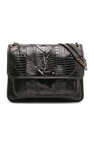 Saint Laurent Medium Leather & Snakeskin Patchwork Monogramme Niki Chain Bag In Black