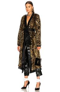 Attico Vivian Faux Fur Trench Coat In Neutrals,animal Print