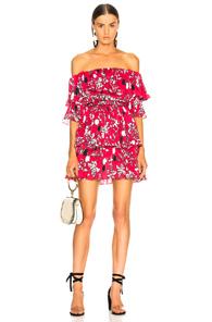 Self-portrait Off Shoulder Pleated Floral Mini Dress In Red,floral