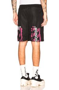 Off-white Diagonal Stencil Mesh Shorts In Black