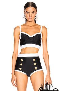 Balmain Vintage Style Bikini Top In Black,white