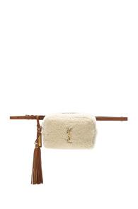 Saint Laurent Shearling Monogramme Lou Hip Belt With Pouch In Neutrals