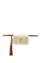 Saint Laurent Shearling Monogramme Lou Hip Belt With Pouch In Neutrals