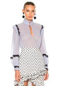 Nicholas Georgette Ruffle Trim Top In Blue,purple