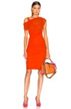 Msgm Ruched Midi Dress In Orange