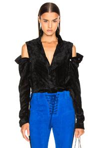 Unravel Stripe Velour Open Buttons Top In Black