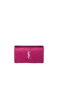 Saint Laurent Monogram Textured Velour Chain Wallet In Pink