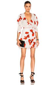 Michelle Mason Flutter Sleeve Wrap Mini Dress In Floral,red,white