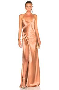 Michelle Mason Strappy Wrap Dress In Neutrals,brown,metallics