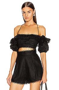 Zimmermann Allia Pintuck Off Shoulder Top In Black