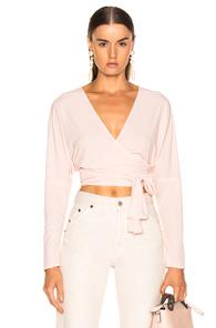 Norma Kamali Long Sleeve Dolman Wrap Top In Pink