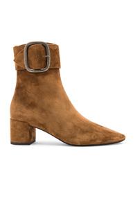 Saint Laurent Suede Joplin Buckle Ankle Boots In Brown