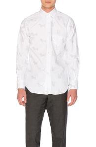 Thom Browne Button Down With Thom Cat And Hector Embroidery In White,animal Print