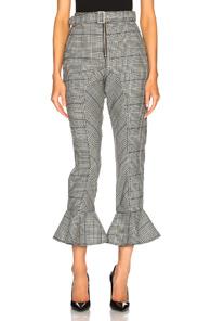 Self-portrait Frilled Check Trousers In Black,checkered & Plaid
