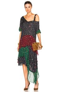 Preen Line Priya Pompoms Dress In Gray,floral,green,red