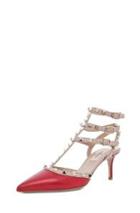 Valentino Rockstud Leather Slingbacks T.65 In Red