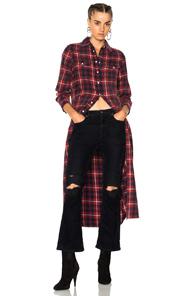 R13 Long Cowboy Shirt Dress In Checkered & Plaid,red