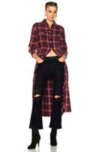 R13 Long Cowboy Shirt Dress In Checkered & Plaid,red
