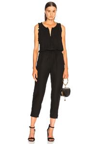 Enza Costa Linen Sleeveless Ruffle Jumpsuit In Black