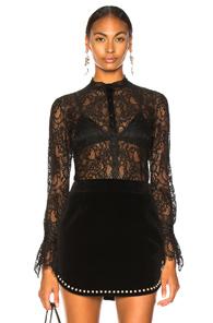 Jonathan Simkhai Mixed Lace Ruched Bodysuit In Black