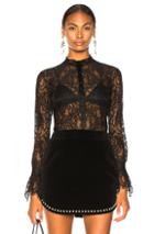 Jonathan Simkhai Mixed Lace Ruched Bodysuit In Black