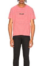 Saint Laurent Striped Logo Tee In Red,white,stripes