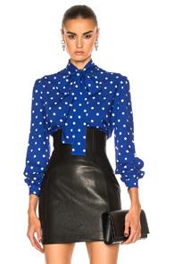 Saint Laurent Polka Blouse In Blue,geometric