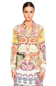 Etro Boyfit Shirt In Yellow,floral,abstract,orange