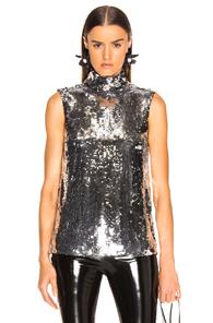 Tibi Sequin Turtle Neck Shell Top In Metallic