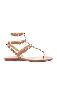 Valentino Leather Rockstud Gladiator Sandals In Neutrals