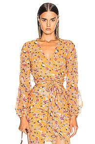 Nicholas Pintuck Wrap Top In Floral,orange