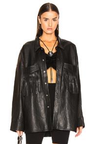 R13 Fringe Leather Shirt In Black