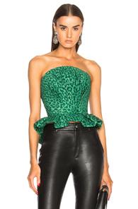 Brandon Maxwell Strapless Leopard Jacquard Bustier Top In Animal Print,green