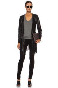 Theperfext Christy Fringe Leather Jacket In Black