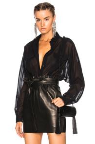 Saint Laurent Cotton Voile Placket Pocket Shirt In Black