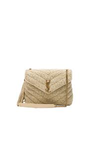 Saint Laurent Small Raffia Soft Chain Bag In White