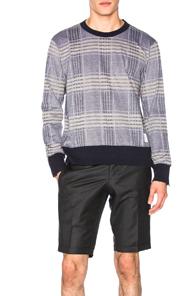 Thom Browne Oversize Check Pique Long Sleeve Tee In Blue,checkered & Plaid