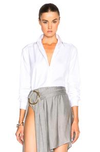 Anthony Vaccarello Long Sleeve Cropped Shirt In White