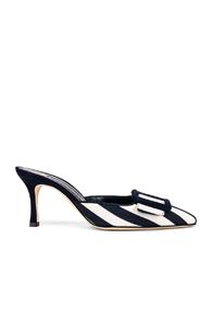 Manolo Blahnik Maysalebi 70 Mule In Blue,stripes,white